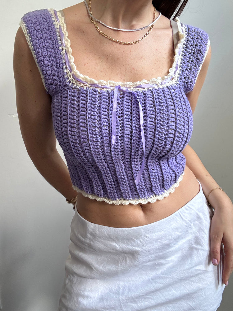 Vintage Hand Crotched Purple Top Size XS