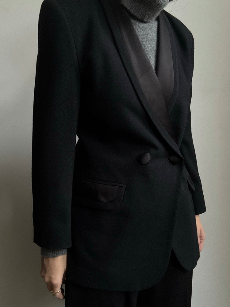 Vintage Pure Wool Black Tuxedo Style Blazer Size Small