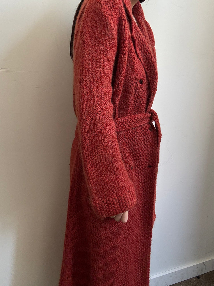 Vintage Rust Double Breasted Belted Long Cardigan Size Medium