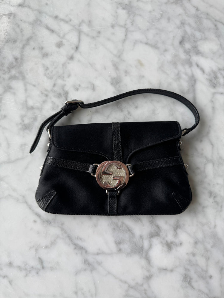 Vintage 90's Mini Gucci Black Satin Bag