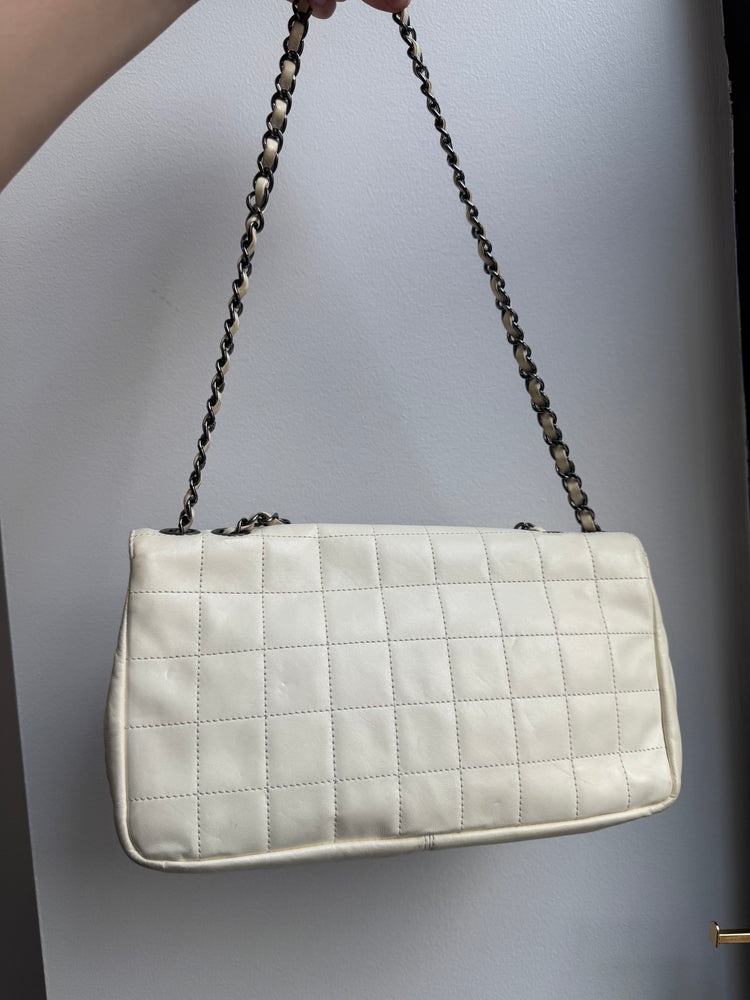 Chanel 2006 Black + White Lambskin Chocolate Bar Chain Flap Bag