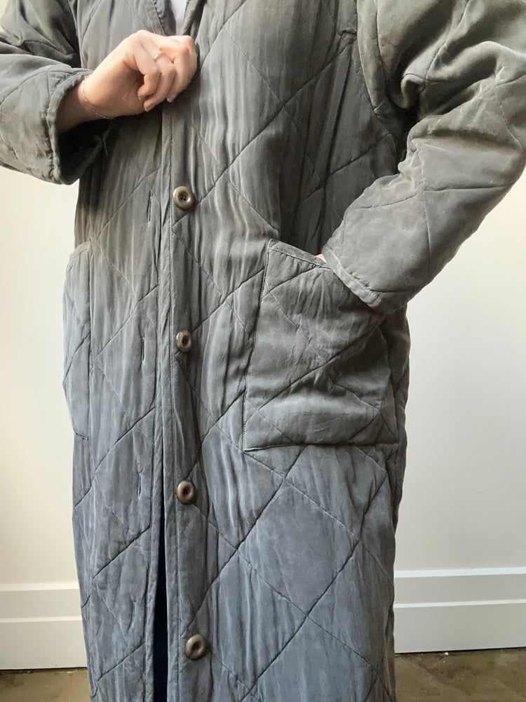 Vintage Dark Grey Quilted Trench Size M