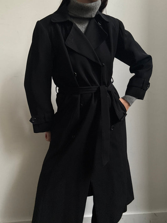 Vintage Petite Black Woman's Trench Coat Size Small