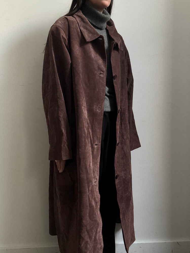 Vintage Brown Suede Trench Coat Size XL