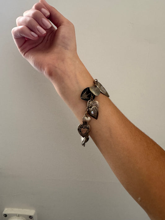 Vintage Sterling Silver Heart Charm Bracelet