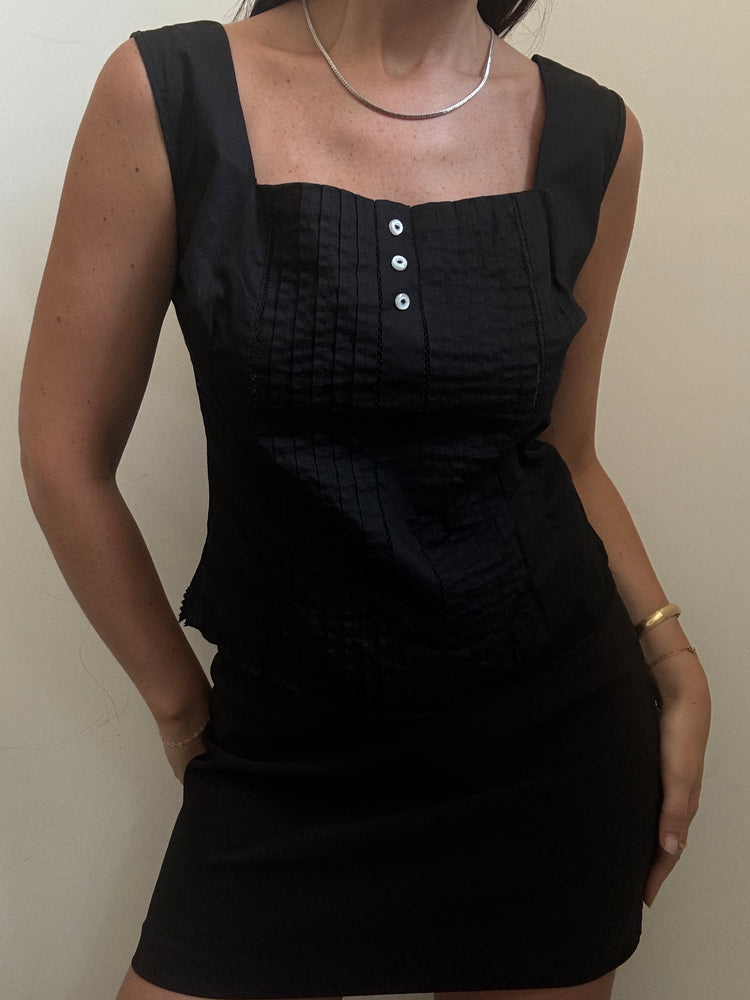 Vintage Black Linen Tank Top Size Medium