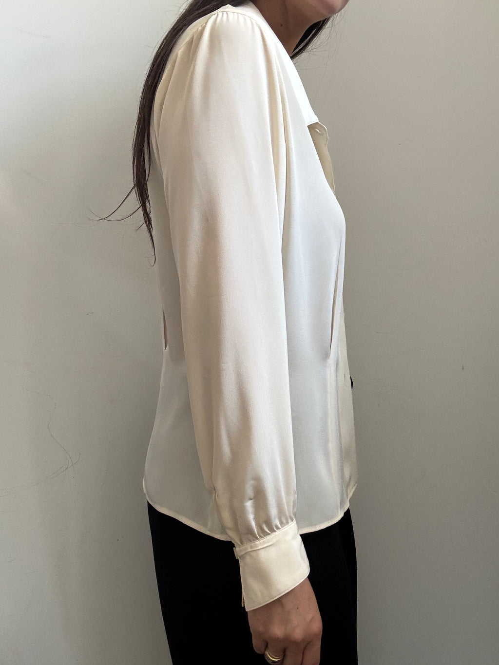 Vintage Beige Silky Button-Up Blouse Size Medium