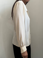 Vintage Beige Silky Button-Up Blouse Size Medium