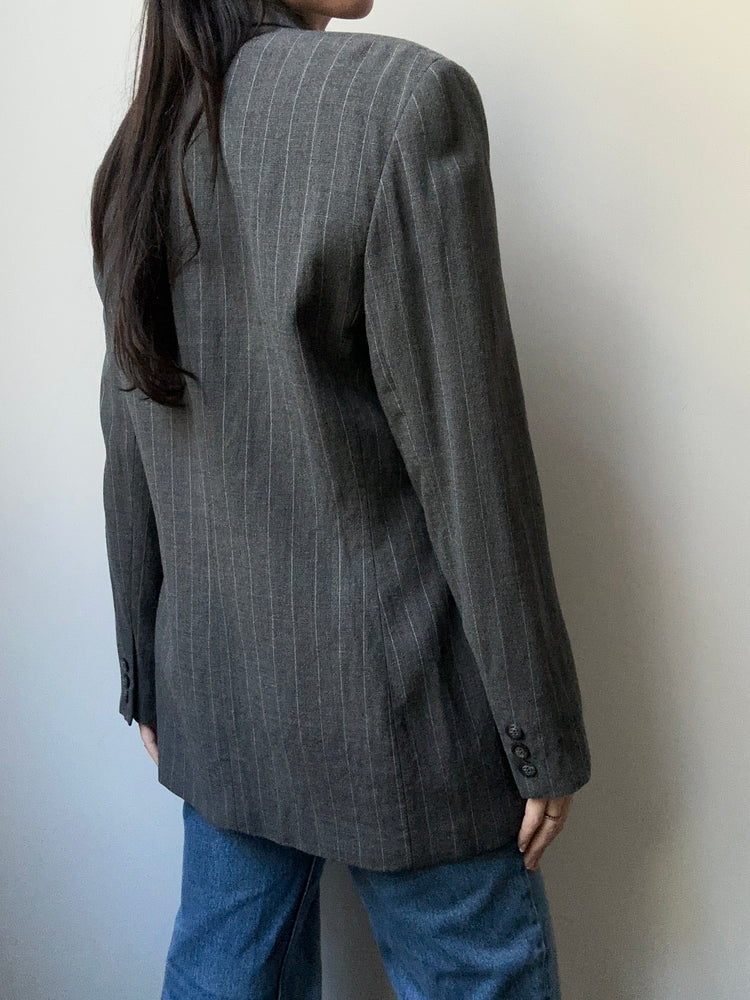 Vintage Grey and White Pinstriped Blazer Size 6