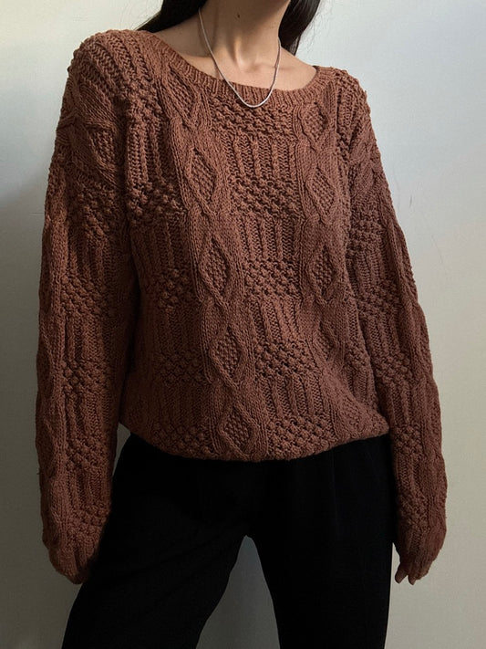 Vintage Camel Open Knit Crew Sweater Size Small
