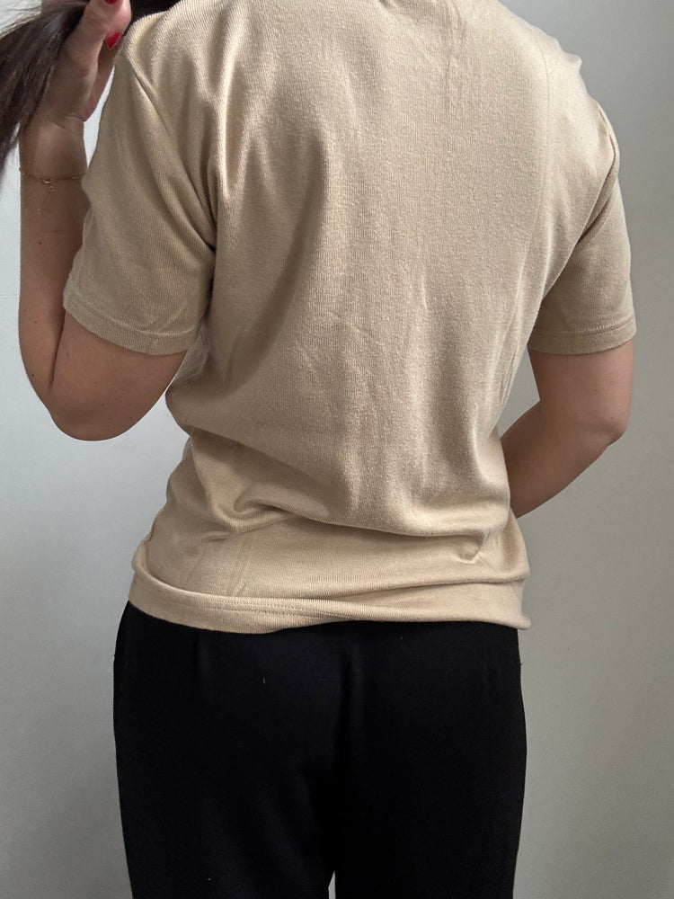 Vintage Beige Ribbed Tee Size Medium