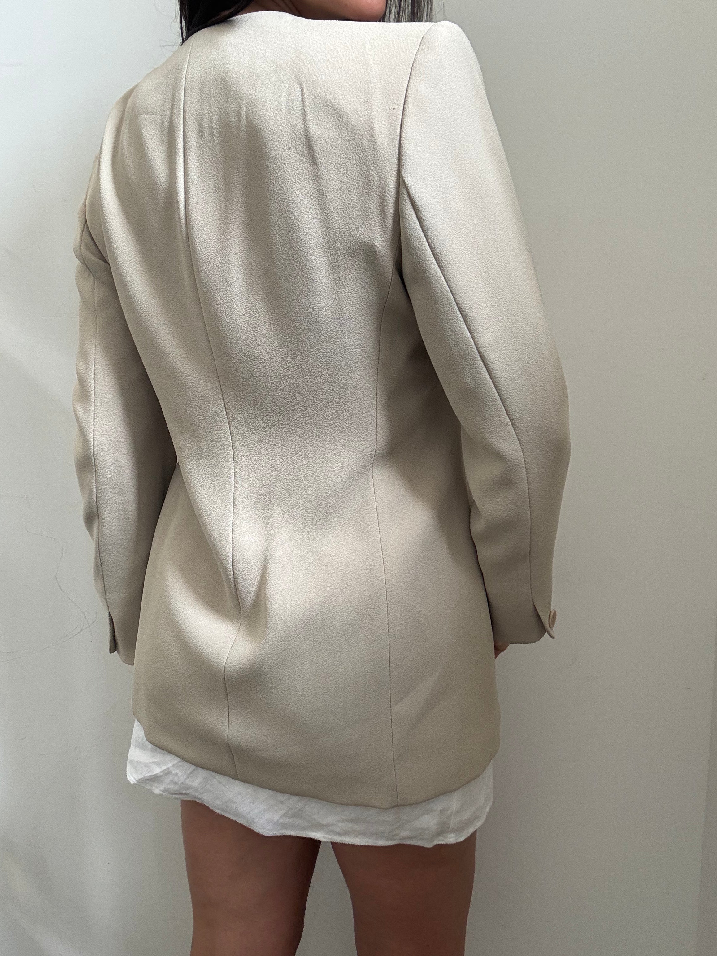 Vintage Beige Collarless Blazer Size Small