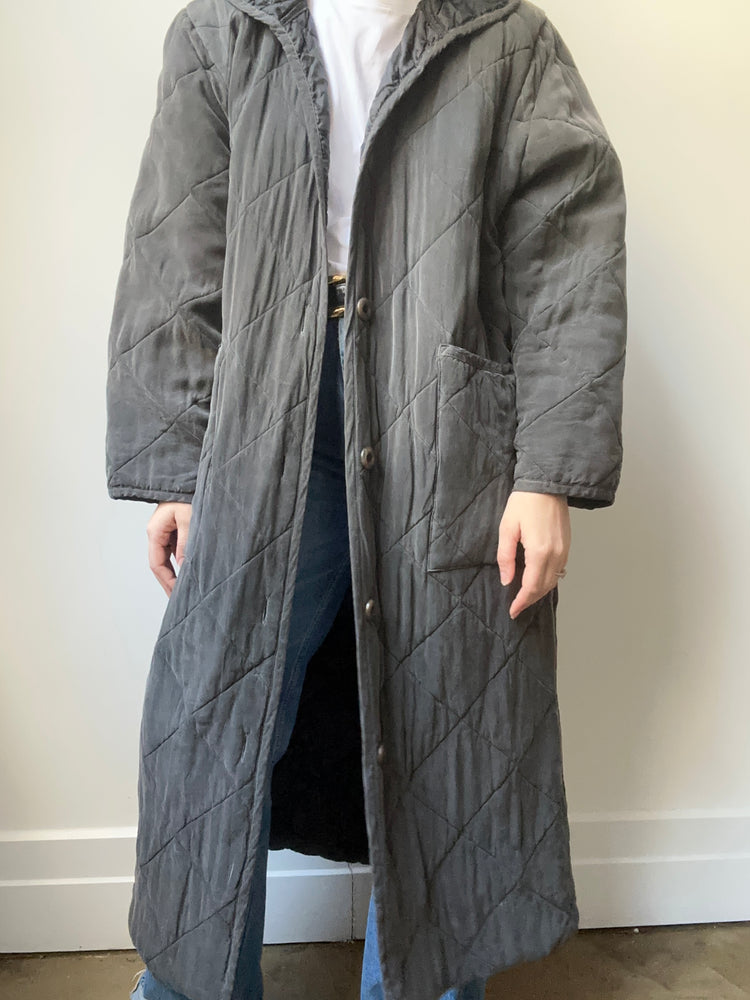 Vintage Dark Grey Quilted Trench Size M