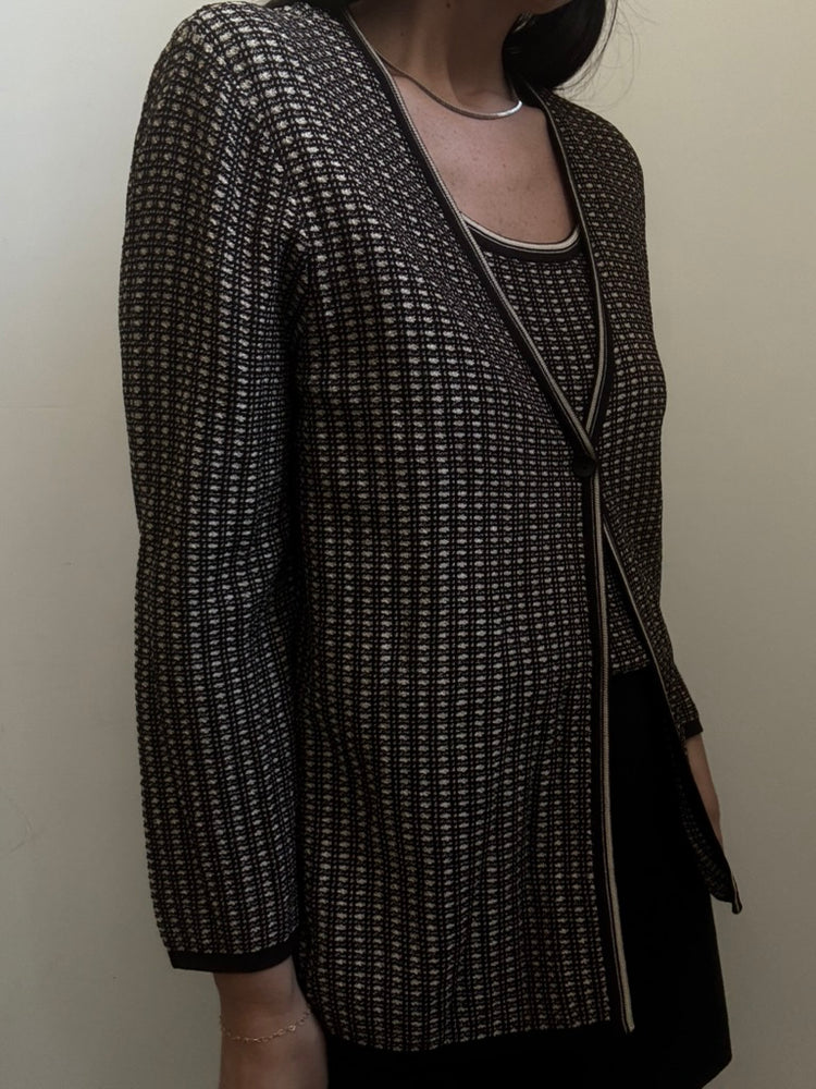 Vintage Brown Slinky Knit Tank + Cardigan Set Size XL
