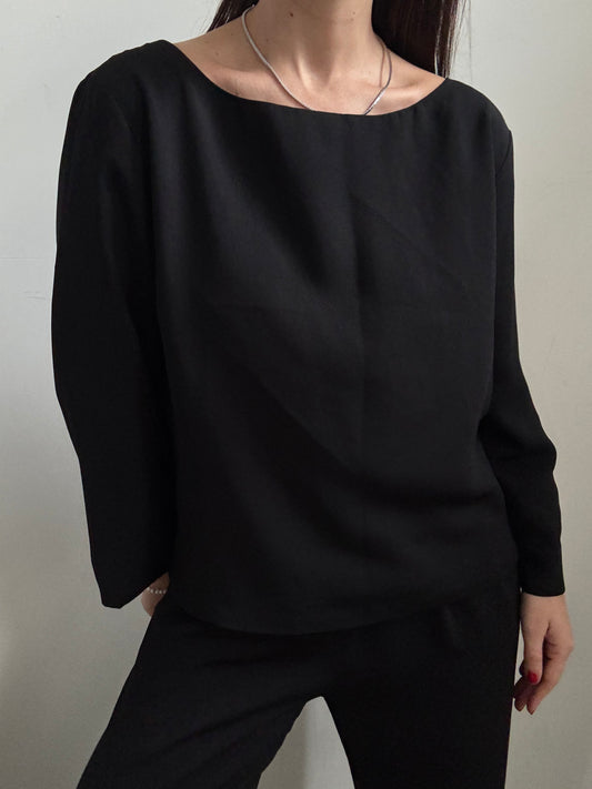 Vintage Black High Neck Long Sleeve Blouse Size Medium