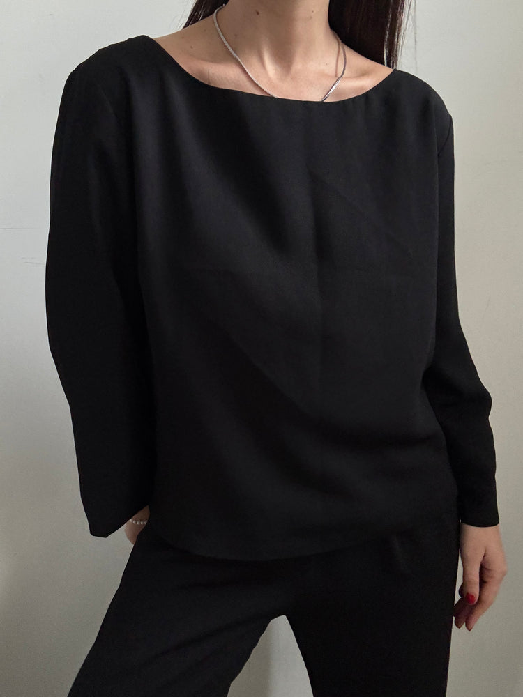 Vintage Black High Neck Long Sleeve Blouse Size Medium