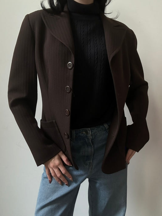 Vintage Brown Striped Fitted Blazer Size Small