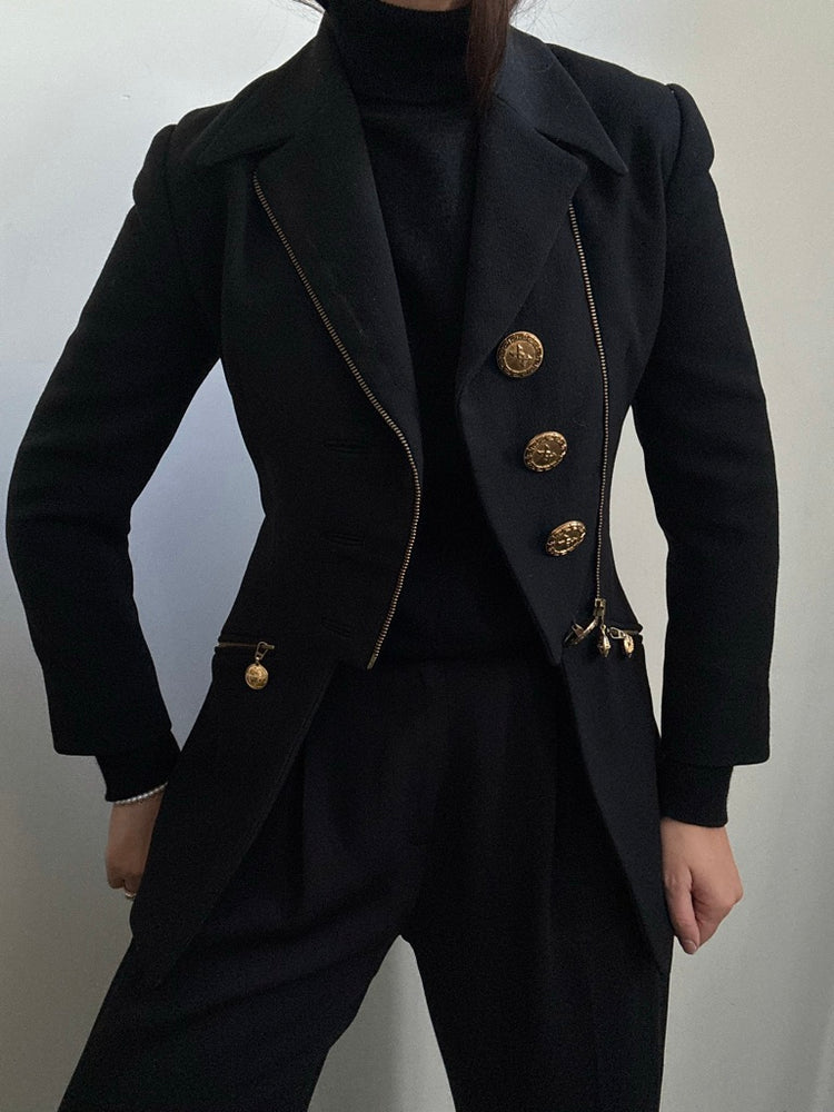 Vintage Verigo Paris Wool Black Zipped Jacket Size Small