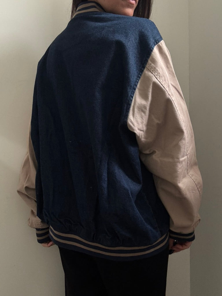 Vintage Denim Varsity Jacket Size Large