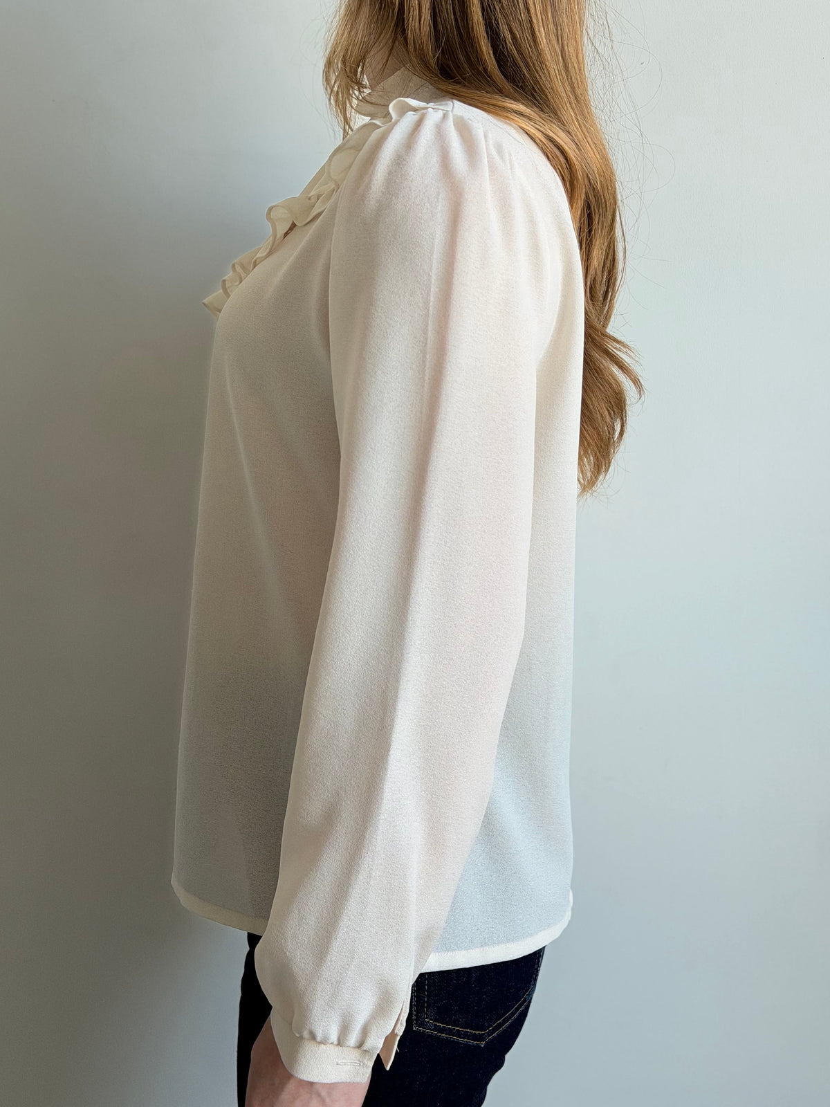 Vintage Ivory Ruffled Panel Blouse Size Medium