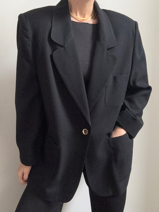 Vintage Black Blazer with Gold Button Detail Size Large