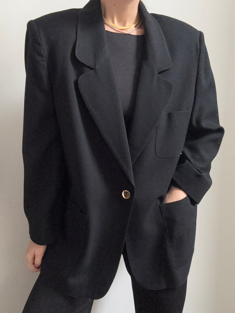 Vintage Black Blazer with Gold Button Detail Size Large