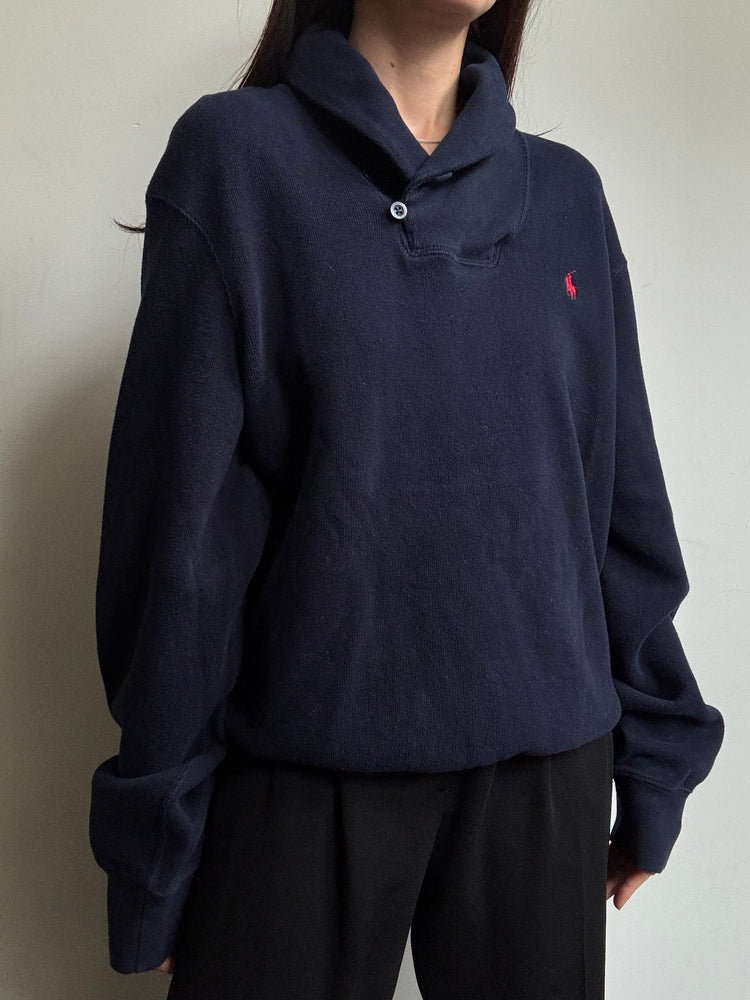 Vintage Polo Ralph Lauren Navy Blue Pullover + Shawl Collar Extra Large