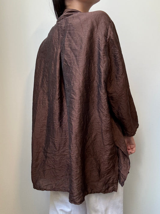 Vintage Brown Textured Sheer Blouse Size X-Large