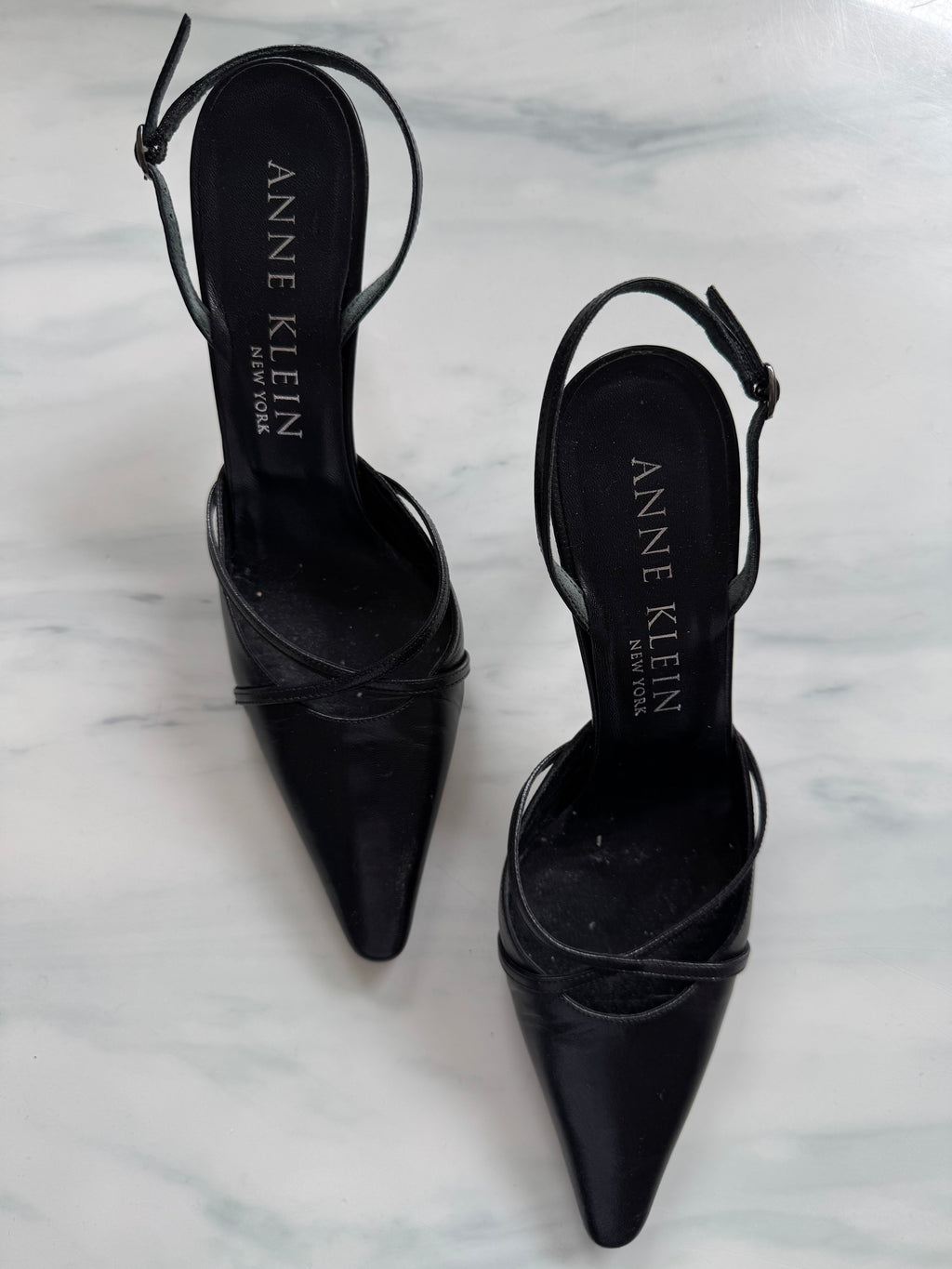 Vintage Black Leather Slingback Pointed Toe Heel Size 9
