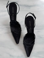 Vintage Black Leather Slingback Pointed Toe Heel Size 9