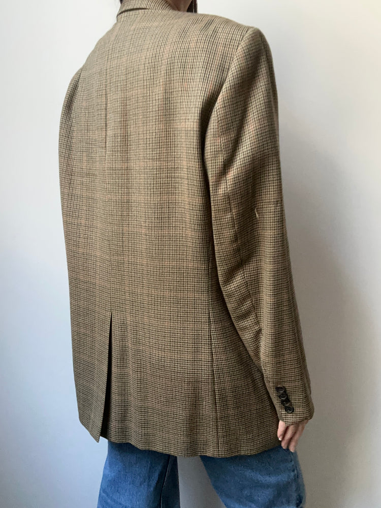 Vintage Nautica Brown Wool Houndstooth Blazer Size M