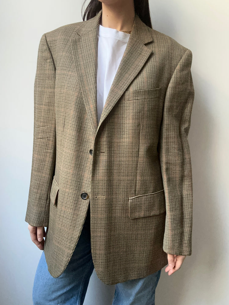 Vintage Nautica Brown Wool Houndstooth Blazer Size M