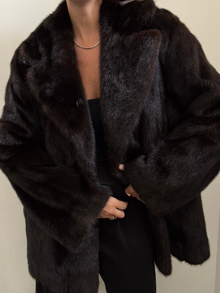 Vintage Deep Brown Mink Mid-length Jacket Size Large