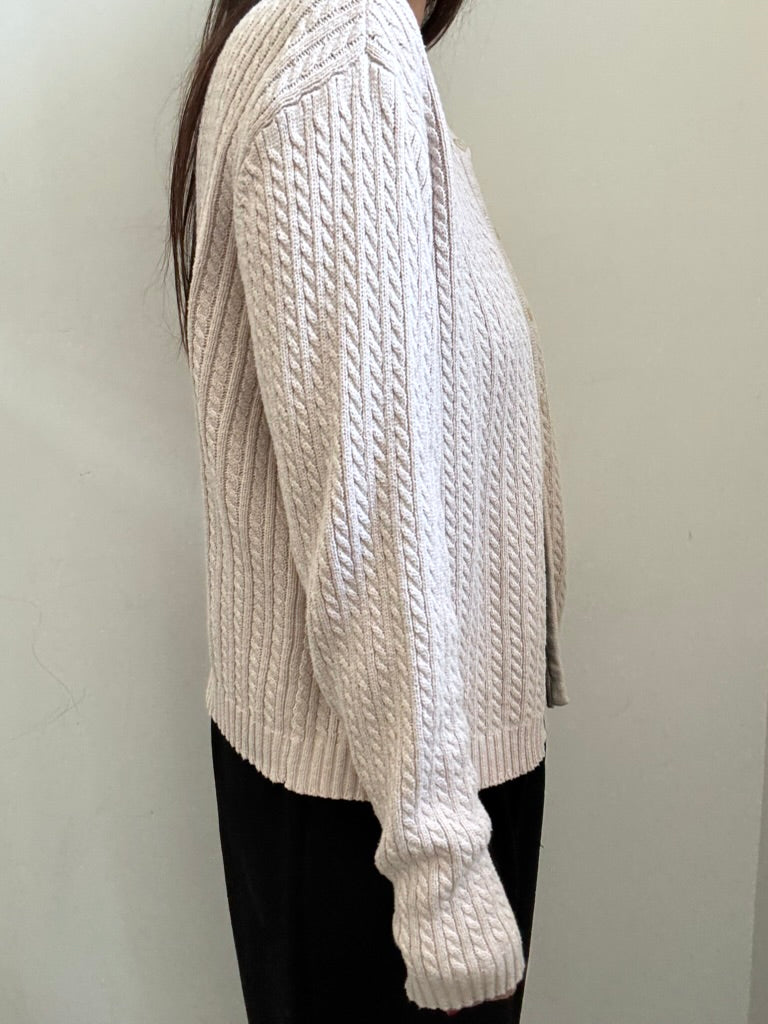 Vintage Cream Cable Knit Cardigan Size M