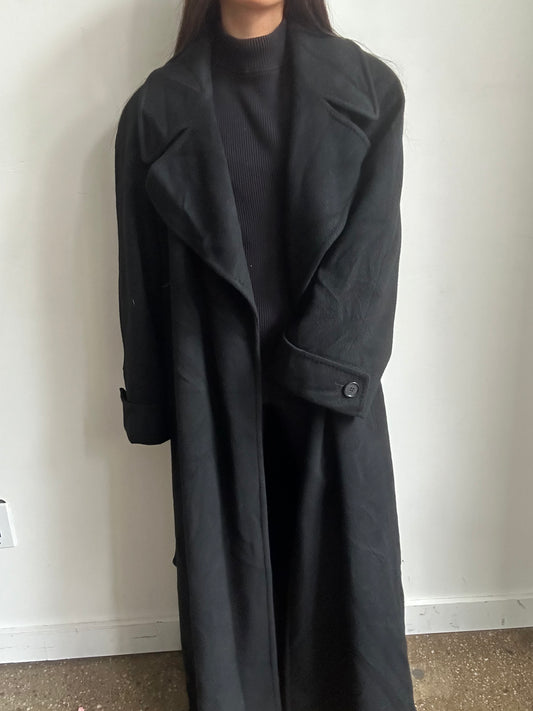 Vintage Black Saks Fifth Avenue Trench Coat + Belt Size Large