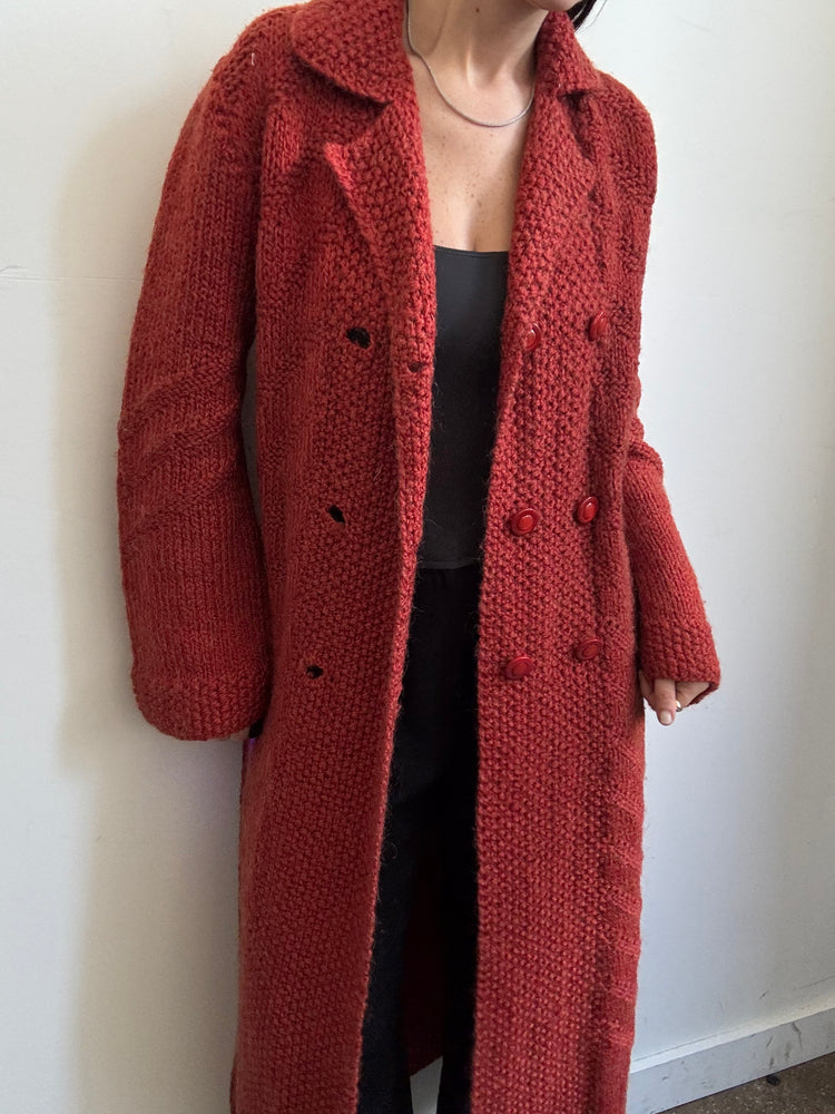 Vintage Rust Double Breasted Belted Long Cardigan Size Medium