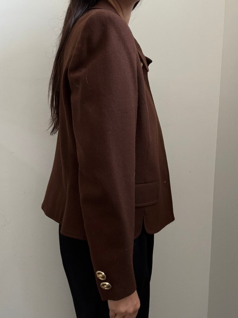 Vintage Brown Wool Blazer With Gold Details Size Medium