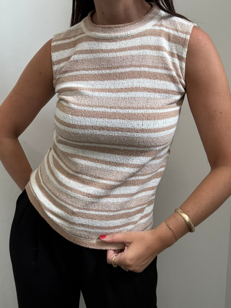 Vintage White & Tan Knit Tank Size XS