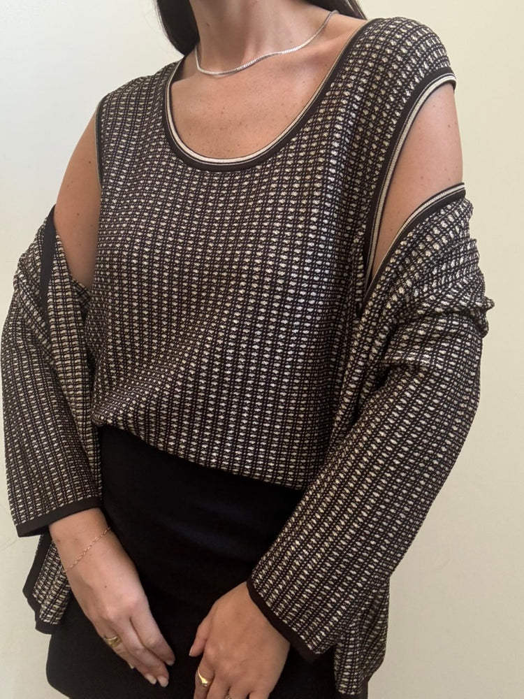 Vintage Brown Slinky Knit Tank + Cardigan Set Size XL
