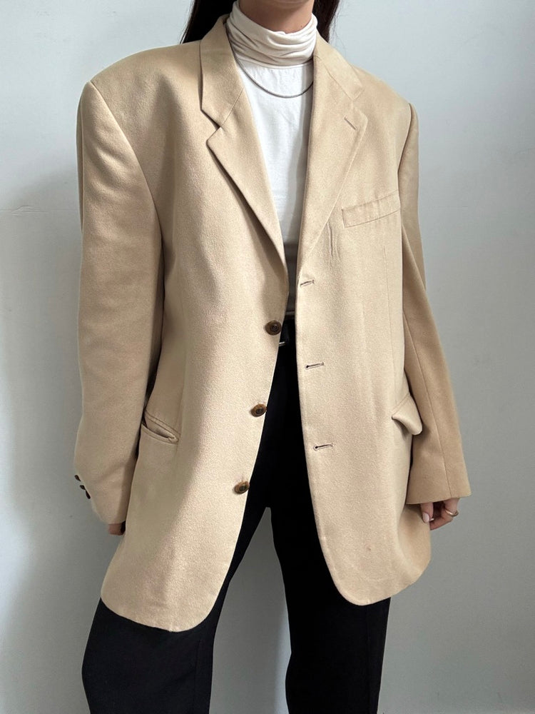 Vintage Lord + Taylor Beige Faux Suede Blazer Size Large