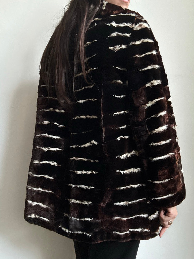 Vintage Brown + White Rabbit Fur Jacket Size Medium