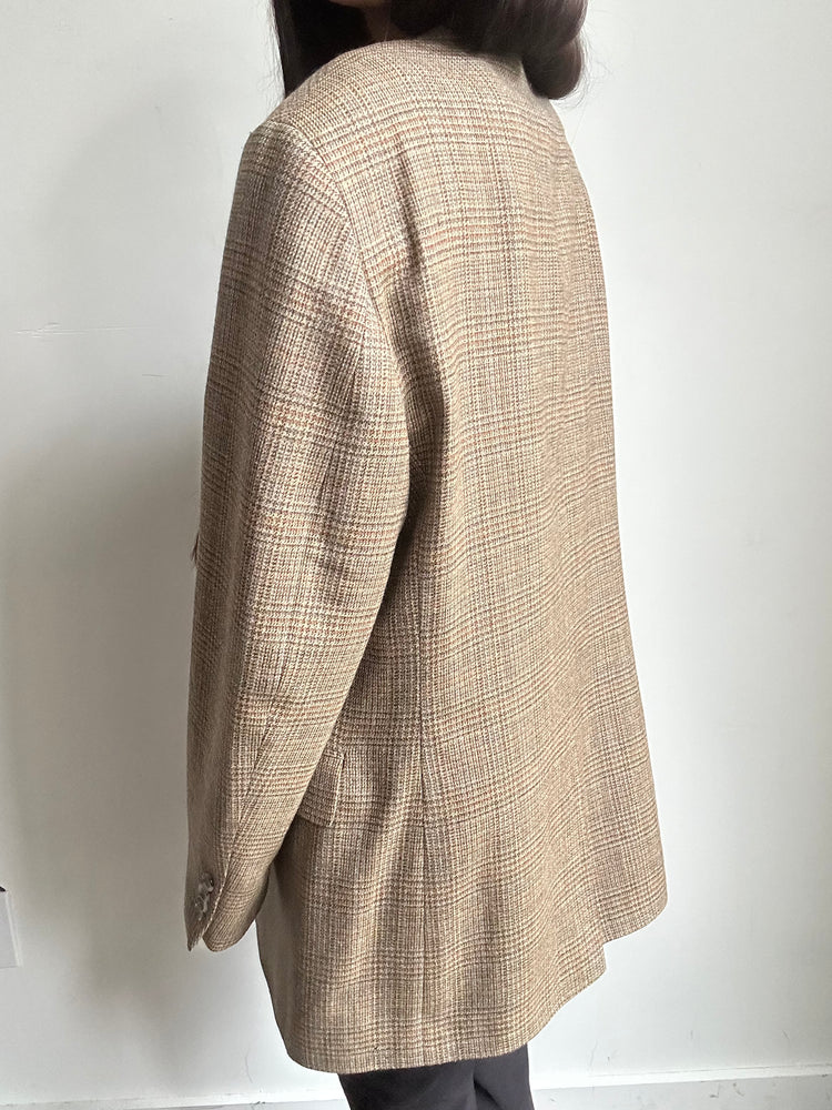 Vintage Beige Blend Plaid Blazer Size Large