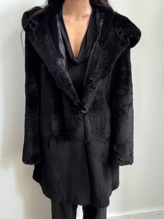 Vintage Black Dyed Rabbit Fur Coat Size S/M