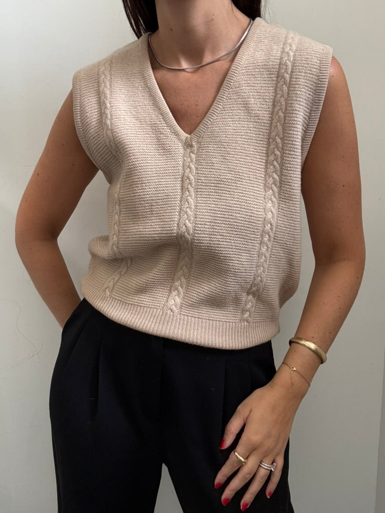 Vintage Beige Knit Sweater Vest Size Large