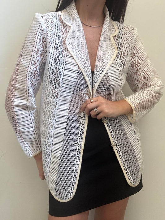 Vintage White Lace Blazer Style Blouse Size Large