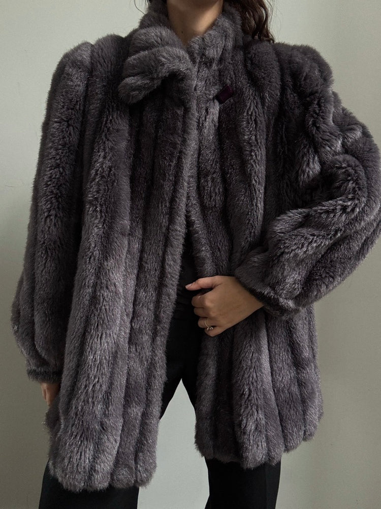 Vintage Gray Faux Fur Jacket Size Medium