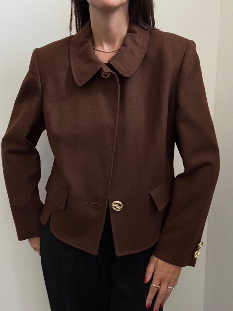 Vintage Brown Wool Blazer With Gold Details Size Medium