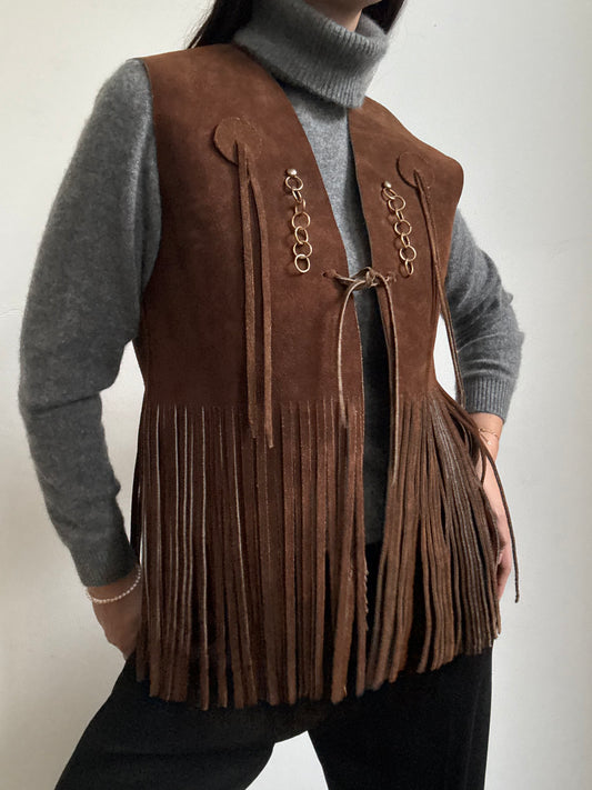 Vintage Genuine Suede Fringe Vest Size Small