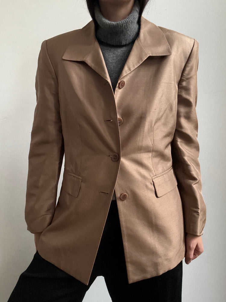 Vintage Pure Silk Light Brown Blazer Size Large