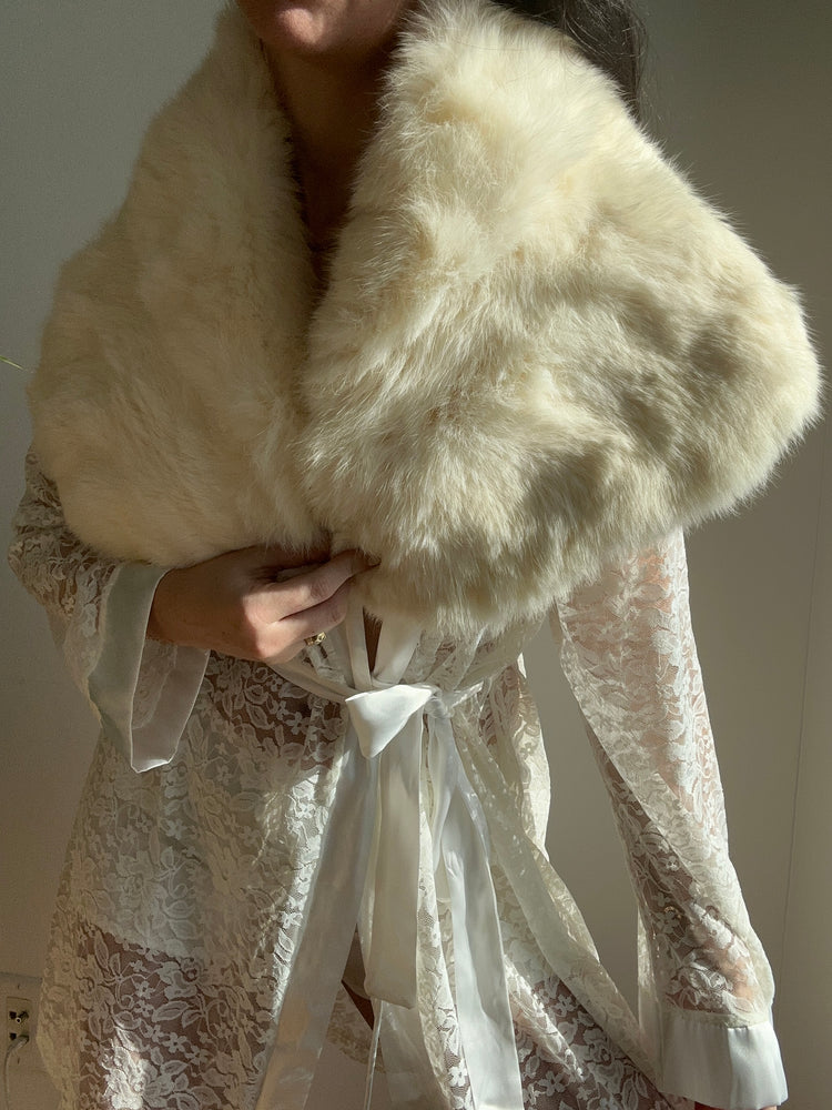 Vintage White Rabbit Fur Wrap with Clip